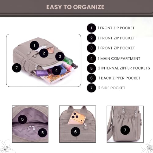 Image of TS WITH TECHSUN Stylish Women Mini Backpack | Lightweight Travel Small Nylon Bag with Multiple Pockets | Anti-Theft Zipper Pocket | Casual, Work, Office, Picnic Backpack for Girls