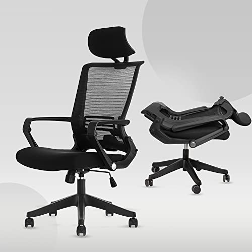 H Honsit Foldable Ergonomic Office Chair, Black Computer Desk Chair With Adjustable Lumbar Support, Comfortable Thick Cushion High Back Desk Chair #TOP11