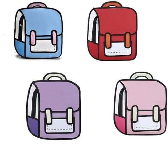 BIGXEN Backpack Cute Cartoon 3D Jump Style Girls Boys Jump Style 3D Backpack 16Inch 2D Drawing Anime Comic Cartoon Backpack Daypack Large