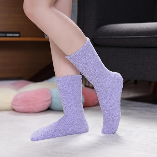 Image of LINEMIN Womens Fuzzy Socks Cozy Fluffy Winter Warm Slipper Socks Microfiber Soft Home Sleeping Socks