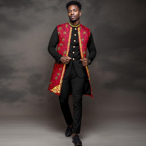 African Clothing for Men Embroidery Jacket Single Breasted Shirts and Pants 3 Piece Set Print Outfits2