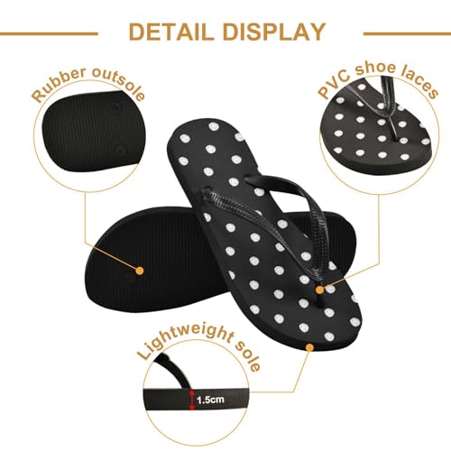ALAZA Abstract Polka Dot Black Flip Flops for Women Fashion Beach Slippers Comfort Mens Flip Flops Non-Slip Rubber Shower Slippers Sandal for Hotel Travel Sport,XS3