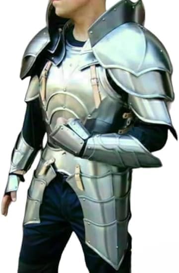 Medieval Half Body Plated Armor Suit Cuirass & Pauldrons/Gauntlets., Standard, Silver