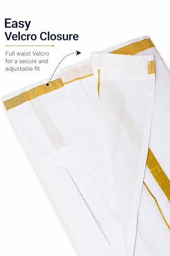 Image of Chandrakala South indian Velcro Lungi with pocket for Mens, White,Free Size (MK111WHI)