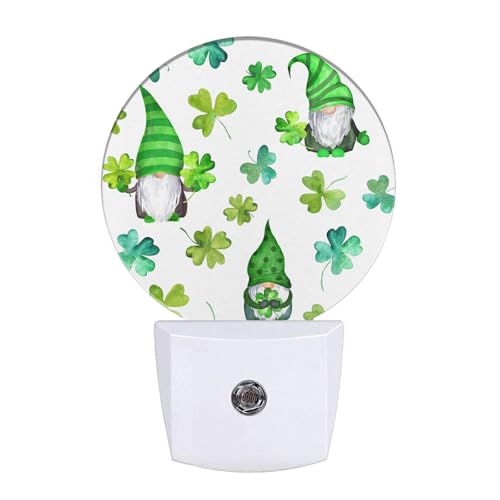 Image of EKOBLA St. Patrick's Day Gnome Night Light, Green Shamrock Clover Night Lights Plug Into Wall with Auto Sensor for All Ages