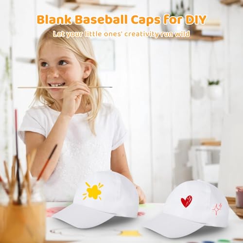 White Adjustable Baseball Caps For Kids, 30 Blank Polyester Hats For Crafts, Painting, Group Activities, Outdoor Use2