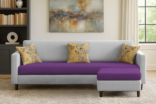 Image of Casaliving Premium Lifestyle Fabric 5 Seater L Shape Sofa Set 4 Seater Modern Sofa Set & Ottoman for Living Room (Purple Grey Colour)