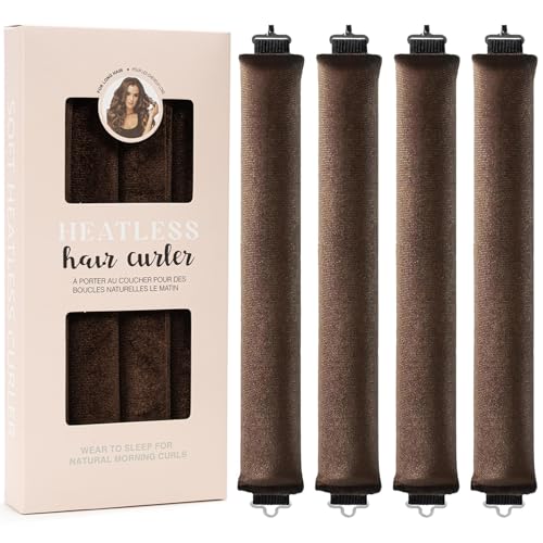 Lot de 4 Boucle Sans Chaleur, Boudin Cheveux Bigoudis Sans Chaleur, Heatless Hair Curlers Curling Rods, Overnight Rouleau Cheveux Boucles Sans Chaleur pour Tous Les...