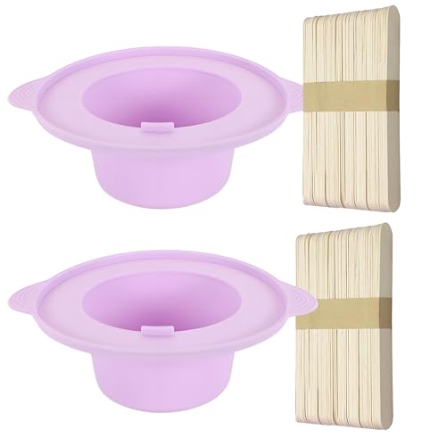 Image of 14 oz Silicone Wax Warmer Liner, Silicone Wax Bowl for Wax Warmer, Non-Stick Wax Melt Warmer Wax Pot, Reusable Wax Melt Liner with 100 Pcs Waxing Sticks Body Hair Removal Sticks (2pcs Purple)