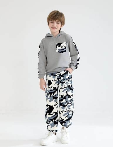 Image of mksodopy Boys Clothes Long Sleeve Hoodie and camouflage cargo pants Boy Outfits for 6-16 Years