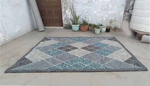 Image of Spectrum Pattern Wool Carpet with Loop Texture Yarn Anti Shedding Carpet Size 5x8 Feet A0 Grey & Multi Color