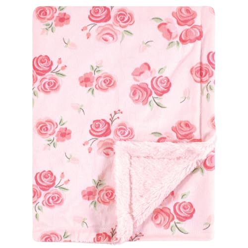 Image of Hudson Baby Infant Girl Plush Blanket with Furry Binding and Back, Blush Rose, One Size