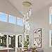 Homeooze 12 Lights 118 inch Modern Crystal Chandelier for High Ceiling Foyer Entryway Living Room, Flush Mount Ceiling Light Fixture Adjustable Height LED Dimmable Chandeliers Gold Finish