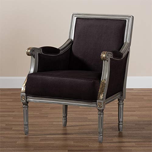 Baxton Studio Georgette Classic And Traditional French Inspired Brown Velvet Upholstered Grey Finished Armchair With Goldleaf Detailing #TOP7