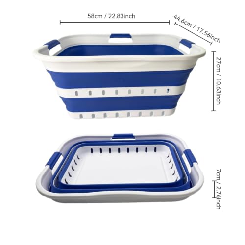 Image of SAMMART 42L (11 gallon) Collapsible Plastic Laundry Basket - Foldable Pop Up Storage Container /Organizer - Space Saving Hamper /Basket (1, Wt /Classic Blue)