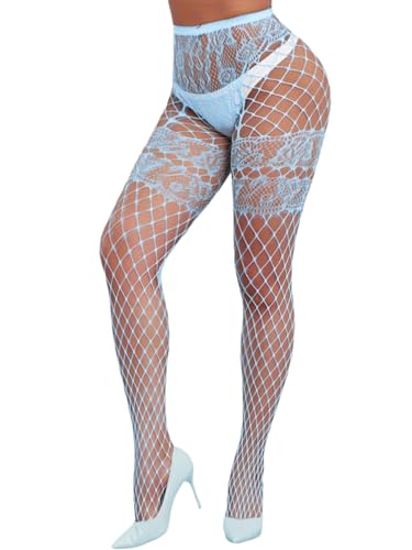 Image of ChiaoLezhee Sexy Wide Fishnet Tights, Floral Lace Garter Stockings For Women, Fishnets Fish Net Fits 0-18