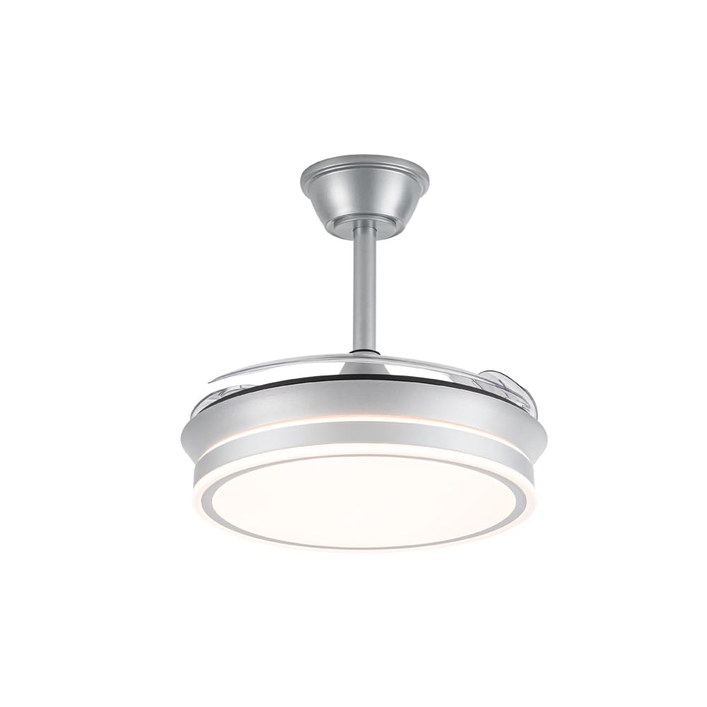 wonderlamp - Ventilador de techo Smart con APP y mando a Distancia, Ventilador de techo con aspas retráctil, Miso Mini Evo Plata 46W, Memoria de encendido, 3 CCT, Intensidad Regulable, Silencioso