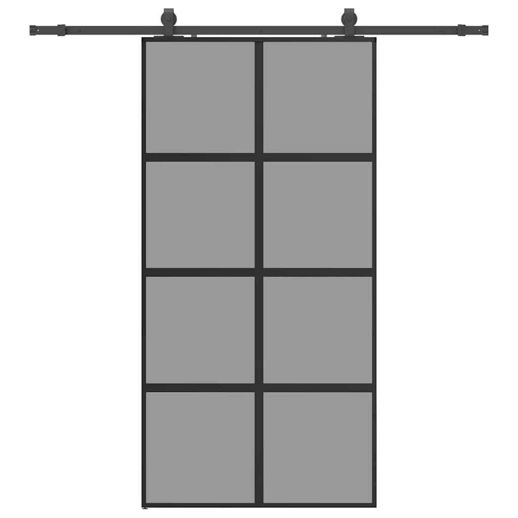 Black Sliding Barn Door with Hardware Kit 102,5 x 205 cm Tempered Glass, Space Saing Design, Smooth & Quiet Operation, Durable Steel Rail System for Home Entryways