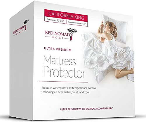Red Nomad Waterproof Mattress Protector - Bamboo Hypoallergenic Bed Cover with Breathable Cooling Cycle Technology for Maximum Circulation and Comfort - California King Size