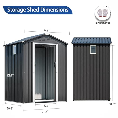 Image of JYQAQA 6x4 FT Outdoor Storage Shed,Waterproof Metal Garden Sheds with Lockable Double Door,Weather Resistant Steel Tool Storage House Shed for Garden,Patio,Lawn, Gray