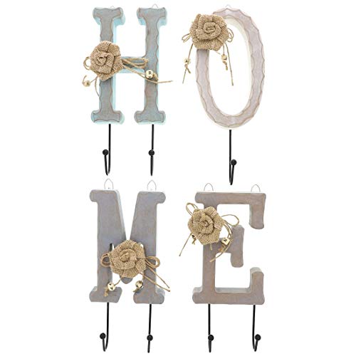 Juvale Wooden Letters Home Key Holder Farmhouse Wall Decor Set with 7 Pegs