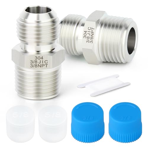 Image of TAISHER 2PCS Forging of 304 Stainless Steel JIC Flare Tube Fittings, 3 /8 inch JIC Male x 3 /8 inch NPT Male, Half Union