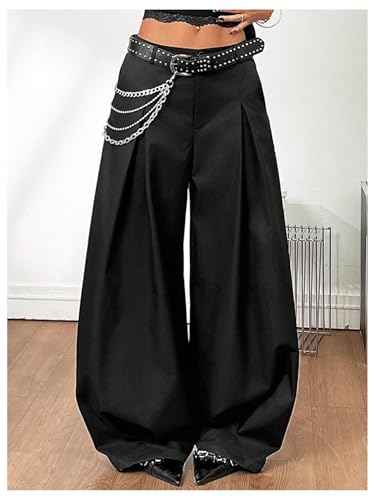 Verdusa Women's Wide Leg Dress Pants Baggy Long Trousers with Pockets Streetwear4