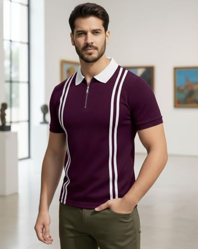 Image of AUSK Men Casual T-Shirt, Texture Printed Half Sleeve Tshirt for Mens, Polo Tshirt for Boys