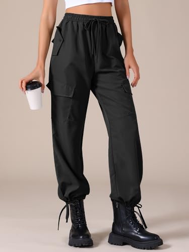 Allegra K Women's Cargo Pants with Pockets Lightweight High Waist Elastic Drawstring Casual Trousers2