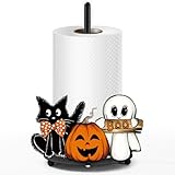 Whaline Halloween Paper Towel Holder Pumpkin Ghost Boo Cat Metal Towel Stand Trick or Treat Decoration Accessory for Holiday Party Home Kitchen Countertop