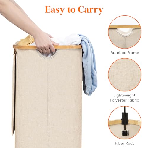 Lifewit 105L Large Laundry Basket with Lid, Removable Bags, Beige - Image 5