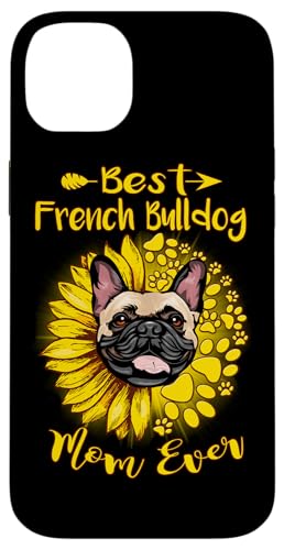 Coque pour iPhone 14 Plus Best French Bulldog Dog Mom Ever Sunflower Funny Paw Lover