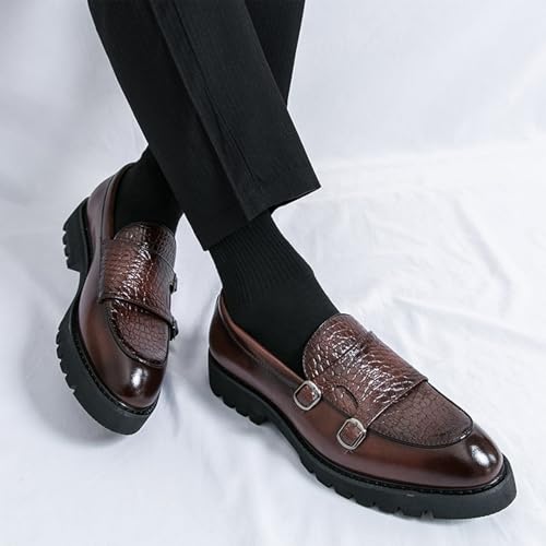 Mens Matt Leather Double Monk Strap Lug Sole Platform Business Loafers Modern Classic Slip on Chunky Heel Comfortable Non Slip Formal Dress Shoes for Wedding Work Party2