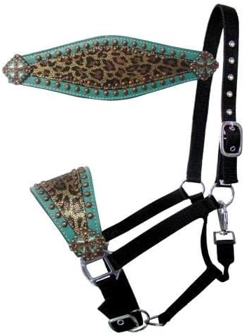 Showman Bronc Halter w/Metallic Gold Cheetah Print Noseband