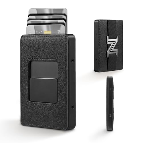 Zitahli Wallet for Men - Upgrade Minimalist Credit Card Holder with Money Strap, Slim Metal Men's Wallets with RFID Blocking, Pop Up with Magnetic Thumb Swipe