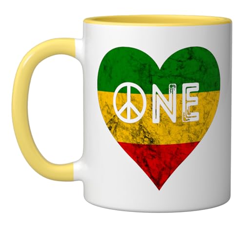 Taza de Cerámica Rasta Reggae Roots 11 Onzas Amarillo/Blanco miniatura 1