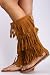Womens Mid Calf Fringe Moccasin Dress Sandals Sexy Boot Style in Black Tan, Brown, Red