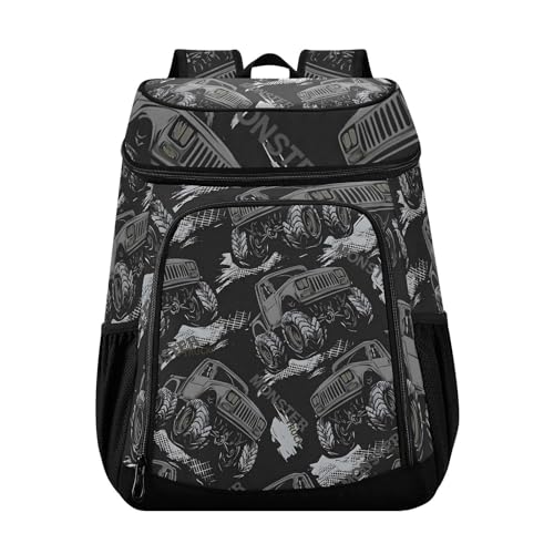 Monster Truck Red Black Cooler Backpack Cooler Insulated Leak Proof Lunch Backpack 36 Cans Waterproof Soft for Men Women Picnic Hiking Camping Beach