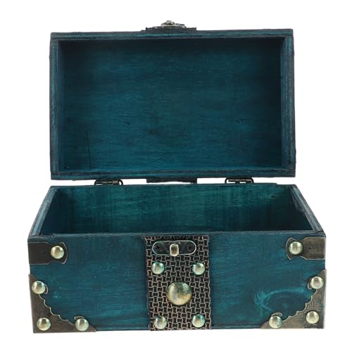 Ipetboom Caja anillo pendientes en el cofre retro organizador de aretes de collar cofre de contenedor organizador Caso de contenedor retro baúl de vintage de madera Navy