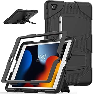 Timecity iPad 10.2 Inch Case for iPad 9th / 8th / 7th Generation (2021/2020/2019), Heavy Duty Shockproof Protective Cases with Pencil Holder & Stand for iPad 9 / iPad 8 / iPad 7, Black