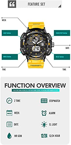 Fanmis Mens Analog Digital Sports Watch Large Face Outdoor Sports Waterproof Military Wrist Watches With Date Multifunction Tactics Led Army Stopwatch (Orange) #TOP2