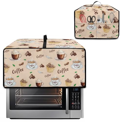 Pzuqiu Coffee Pattern Bread Maker Dust Cover with Multiple Pockets Waterproof Washable Anti Greasy Bakeware Oven Covers Small Kitchen Appliance Protector