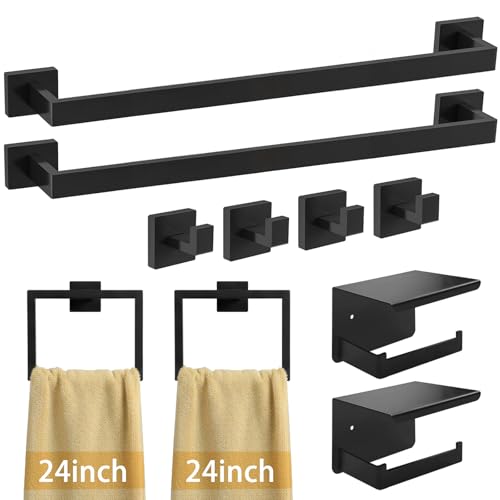 24 Inch Bathroom Accessories Set, 10-Pieces Matte Black Bathroom Hardware