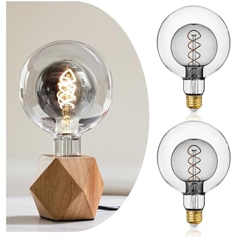 ALAMPEVER Large Globe LED Light Bulbs, Decorative Dimmable LED with 7W Equivalent to 40W Light Bulbs, 2700K Soft White, E26 Base,400LM,G125，Smoky Grey 2P Cover