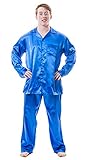 Up2date Fashion Men's Satin Pajama Set Full Sleeves Silky Loungewear 2 Piece Pjs Classic Button-Down Sleepwear M-XL Royal Blue