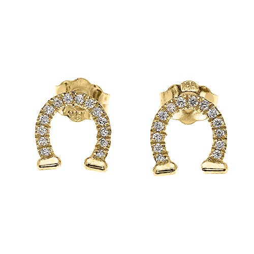 14k Diamond Horseshoe Good Luck Stud Gold Earrings