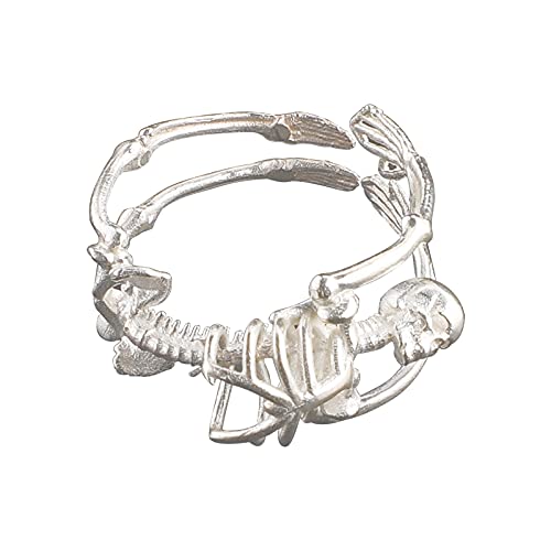 Skull Ring 925 Sterling Silver Handcrafted Gothic Rock Punk Diablo Vintage Cocktail Party Biker Retro [Skeleton 60028] - Light Silver