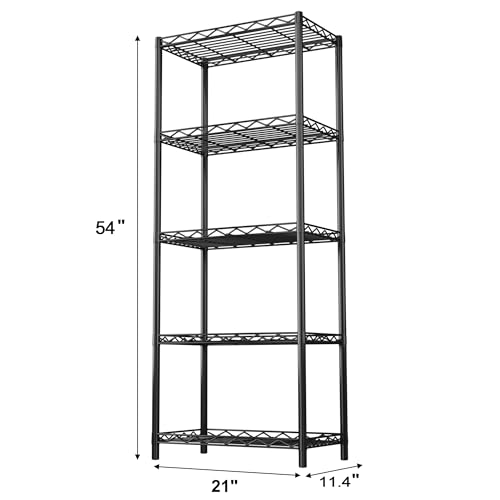 HOMEFORT 5-Tier Wire Shelving 5 Shelves Unit Metal Storage Rack Durable Organizer Perfect for Pantry Closet Kitchen Laundry Organization in Black