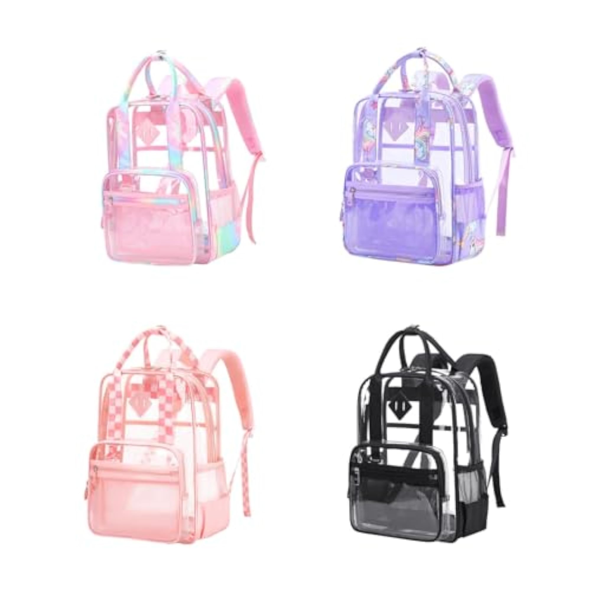 Transparent PVC Clear Laptop Backpack for Teens, Pink Colorful