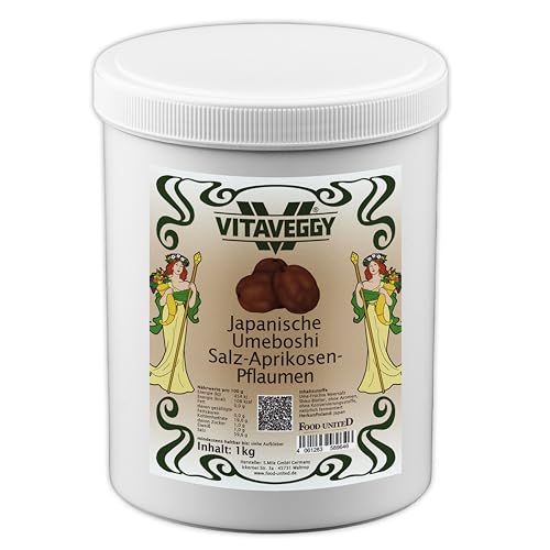 VITAVEGGY Japanische Umeboshi Salz-Aprikosen-Pflaumen 500g nur 3 Zutaten Ume Früchte Meersalz Shiso-Blätter ohne Aromen ohne Konservierungsstoffe natürlich fermentiert alte japanische Ess-Tradition